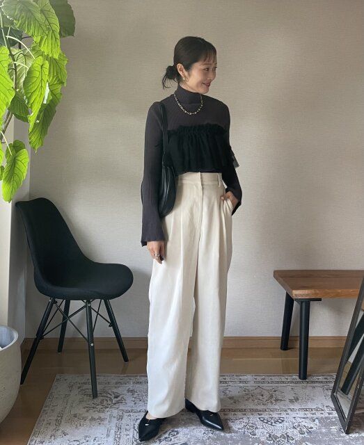 トレンドのチュールトップスでアレンジコーデ