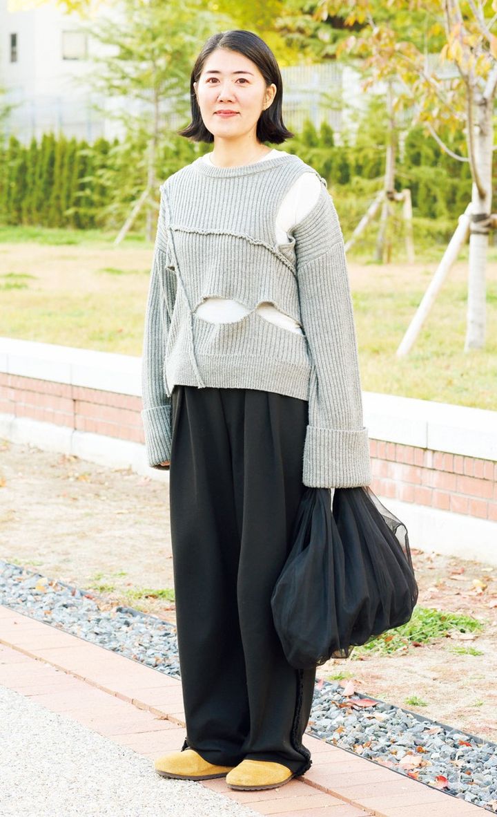 安竹一未さん スタイリスト k3のパッチワークニット