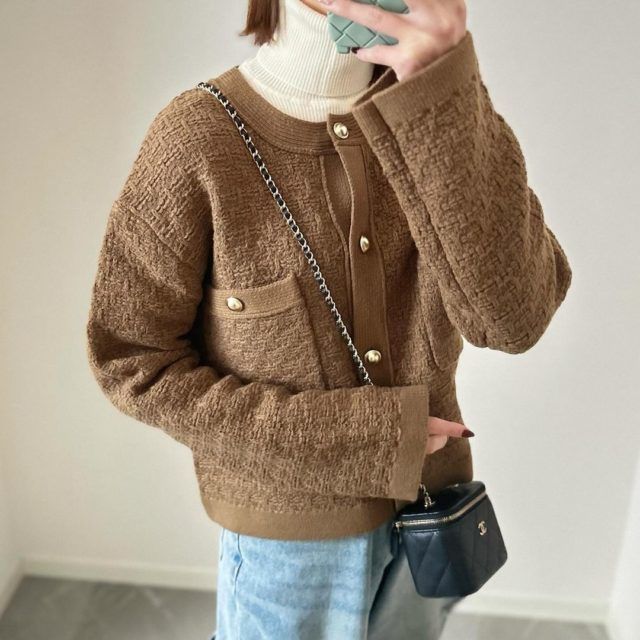 GUダブルポケットニットジャケットブラウン2