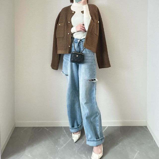 GUダブルポケットニットジャケットブラウン