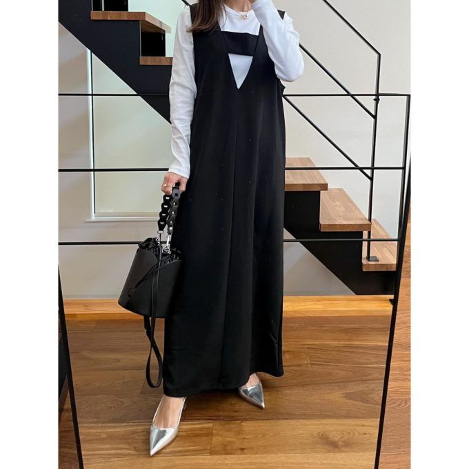 UNIQLOの「ソフトリブクルーネックT(長袖)」×2WAYワンピース