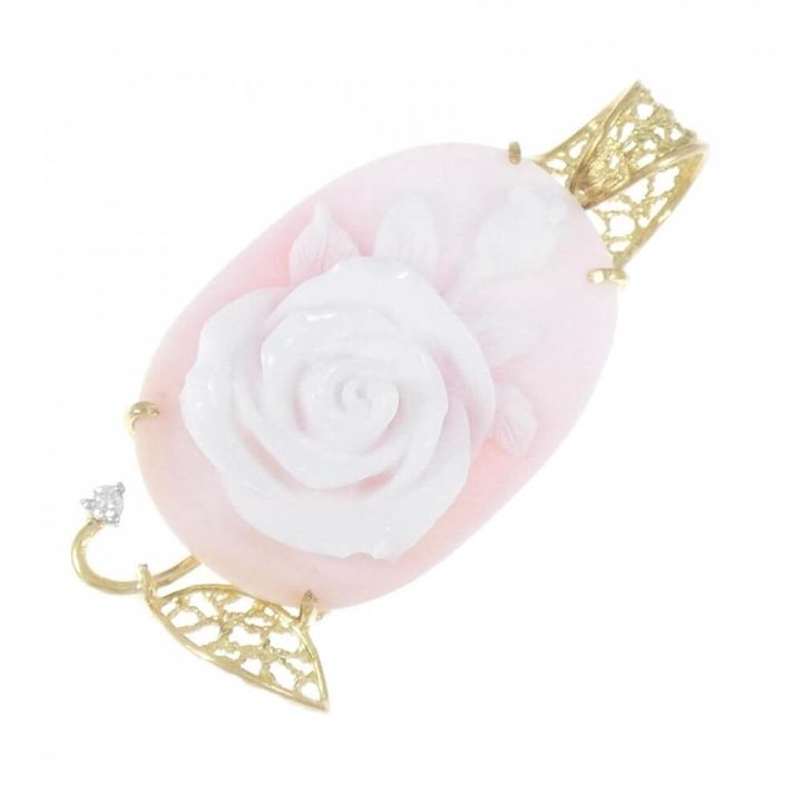 K18YG/K18WG ローズ シェルカメオ ペンダント