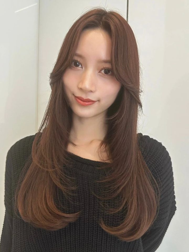 ロング ヘア 髪型 ヘアスタイル 前髪なし ヘアカラー 大人