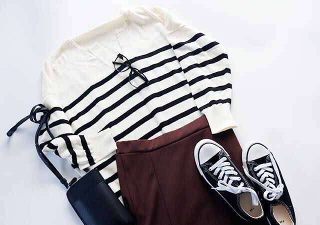 スキッパーニットとあわせたカジュアルスタイル