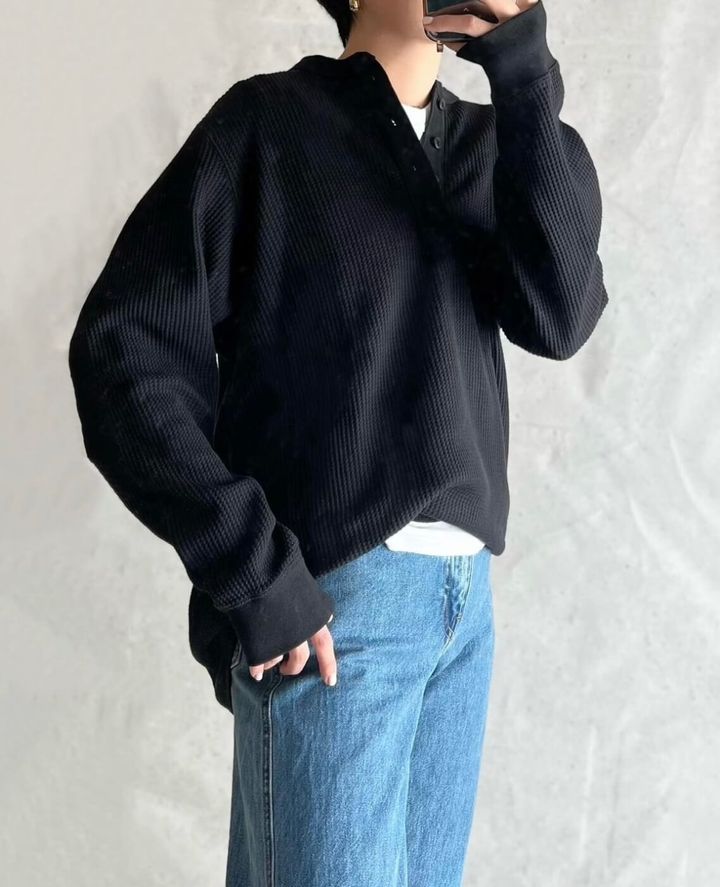 UNIQLO_ワッフルヘンリーネックＴ_1
