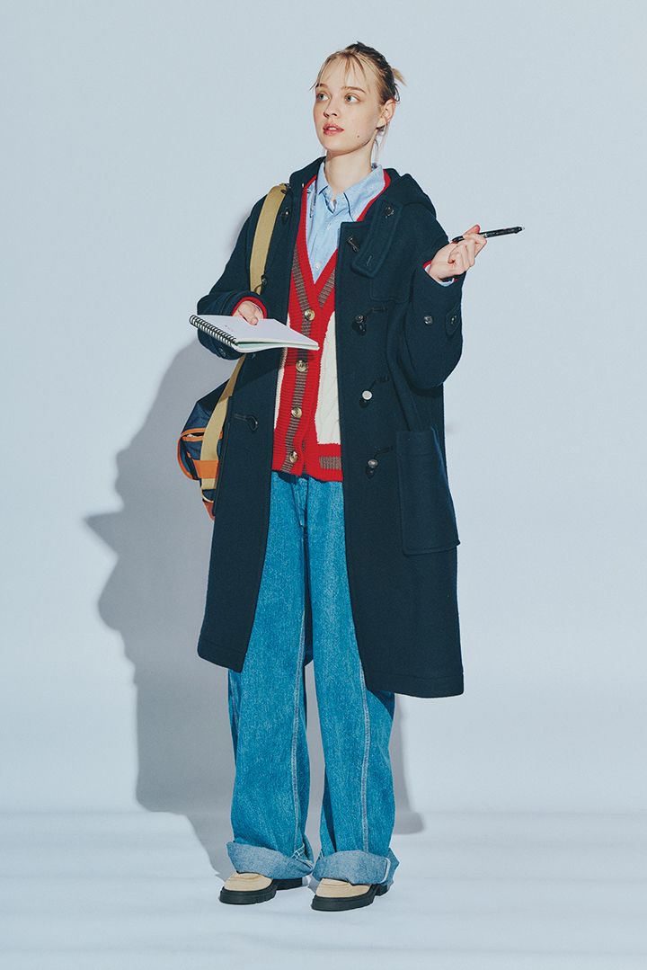 ダッフルコートからチルデンカーディガンちらりの技アリコーデ【本日のFUDGE GIRL-2月12日】