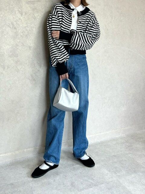 春のボーダーカーディガンコーデ