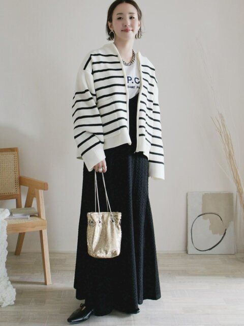 春のボーダーカーディガンコーデ