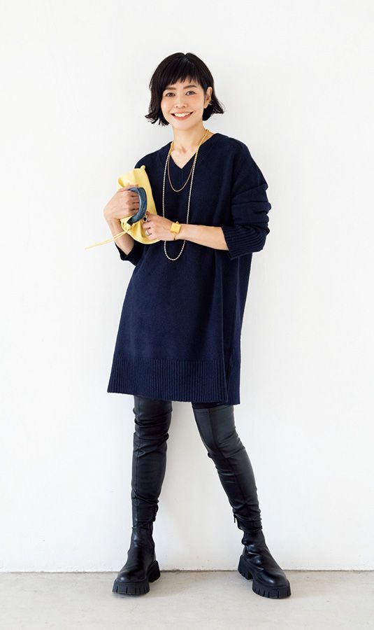 ZARAのワンピース サイハイブーツ 高本有理子さんスナップ