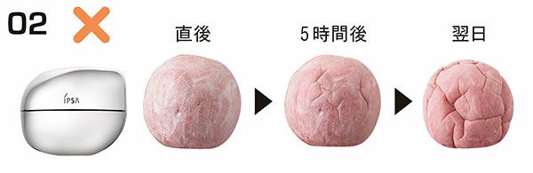 02：イプサ ×／直後、5時間後、翌日