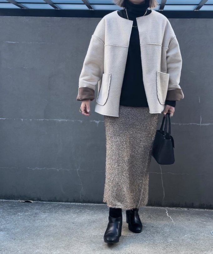 ノーカラージャケット×Availの「ラメナロースカート」