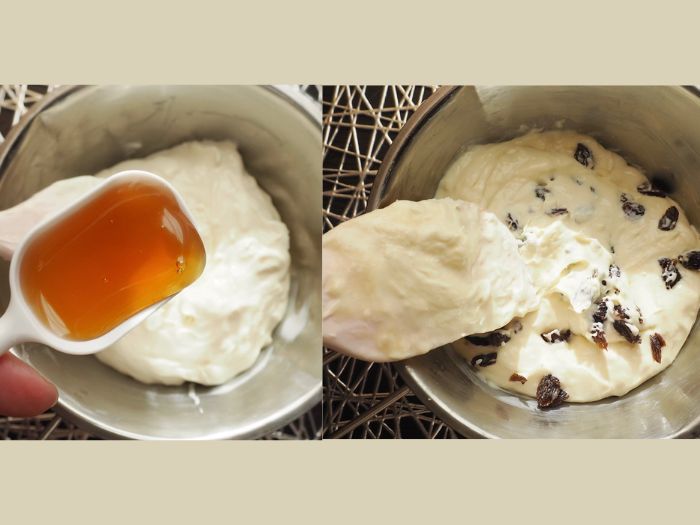 はちみつとドライフルーツを入れて混ぜる