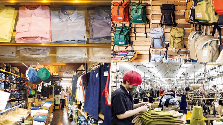 神奈川〈フクゾー洋品店〉店内、神奈川〈ジーンズショップ モチヅキ〉店内、兵庫〈神戸ザック 新長田店〉店内、兵庫〈もちはだ〉工場内