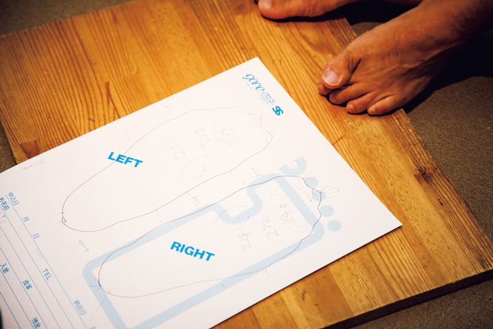 東京〈ゴロー〉顧客の足を計測する様子