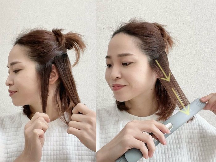 ヘアアイロンを１ブロックずつ当てる