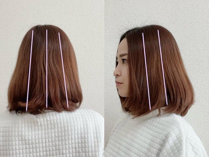 側頭部の髪をブロック分けする