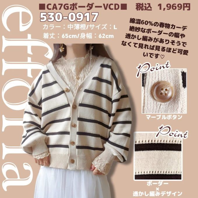 しまむらの「CA7GボーダーVネックカーディガン」