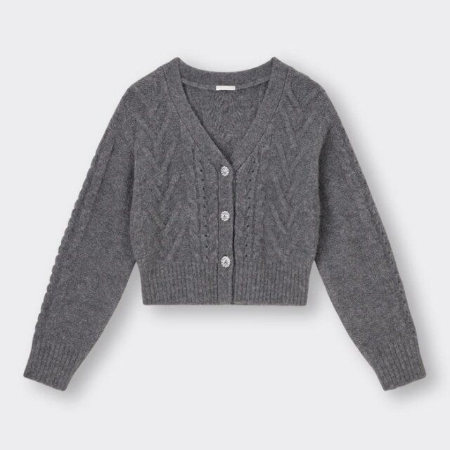 GUビジューボタンケーブルカーディガン
