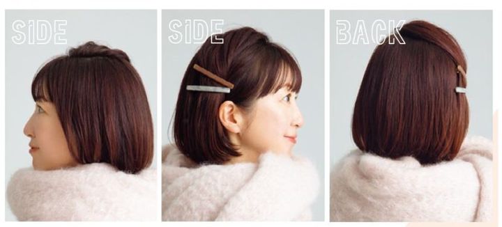 お洒落なヘアアレンジ バレッタをサイドに挿す 
