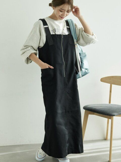 大人の春ジャンパースカートコーデ