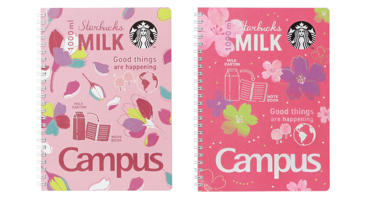（左から）「SAKURA2024スターバックス キャンパスリングノート ベビーピンク/ピンク」各500円