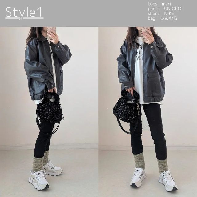 レザージャケットとスキニーパンツと合わせた全身コーデ