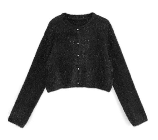 GRLラメシャギーニットショート丈カーディガン