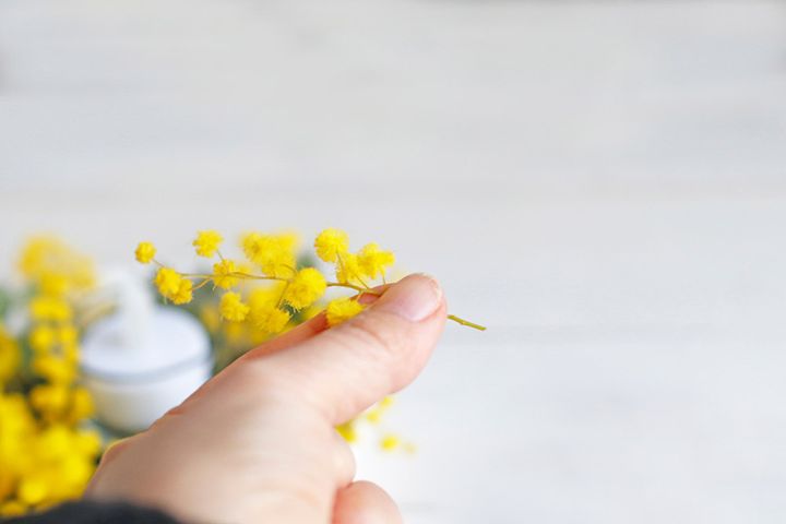 ミモザのキャンドルアレンジ