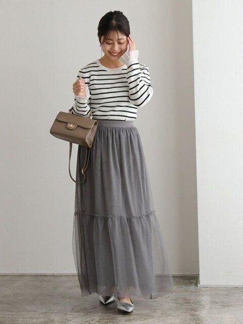 春のチュールスカートコーデ