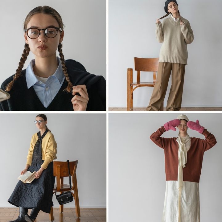 スウェットパンツに合うニットは？黒のVネックニットを選んでトラッドに着よう。【Vネックニット着こなし-04】