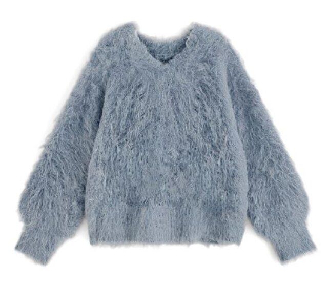 GRLVネックシャギーニットトップス