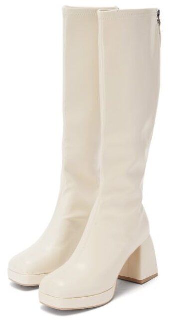 GRLスクエアトゥチャンキーヒールレザーロングブーツ