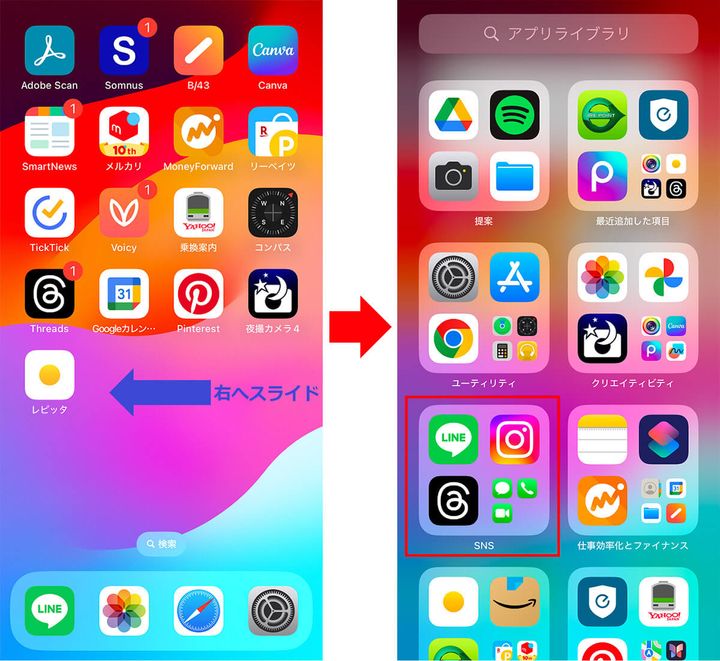 アプリライブラリから電話アプリを起動する手順1
