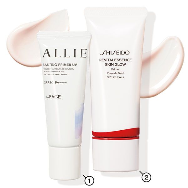 （1）アリィー クロノビューティ ラスティングプライマーUV、（2）SHISEIDO エッセンス スキングロウ プライマー