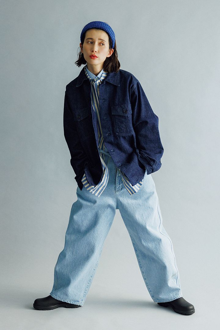 ストライプで繋ぐ技アリなデニムの装い