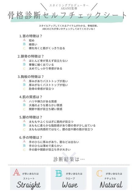 骨格診断セルフチェックシート