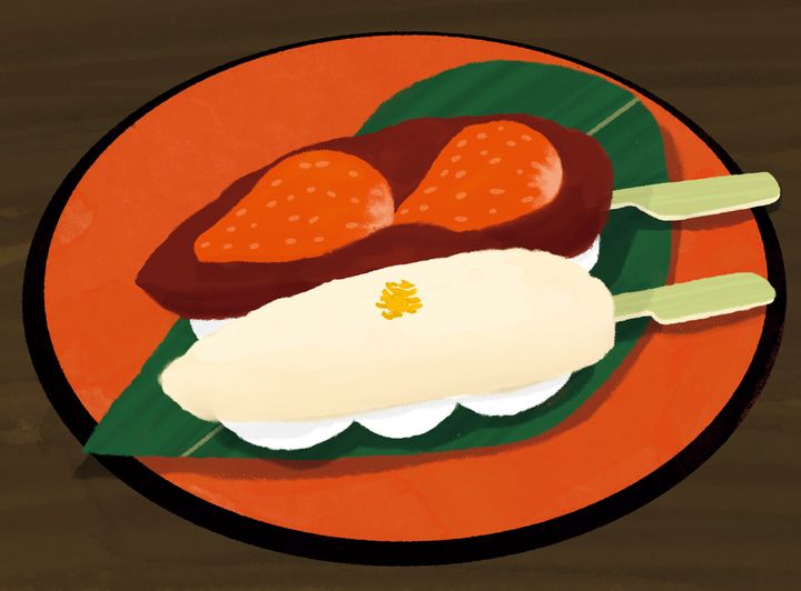 〈追分だんご本舗〉の「いちごあん、ゆずあん」