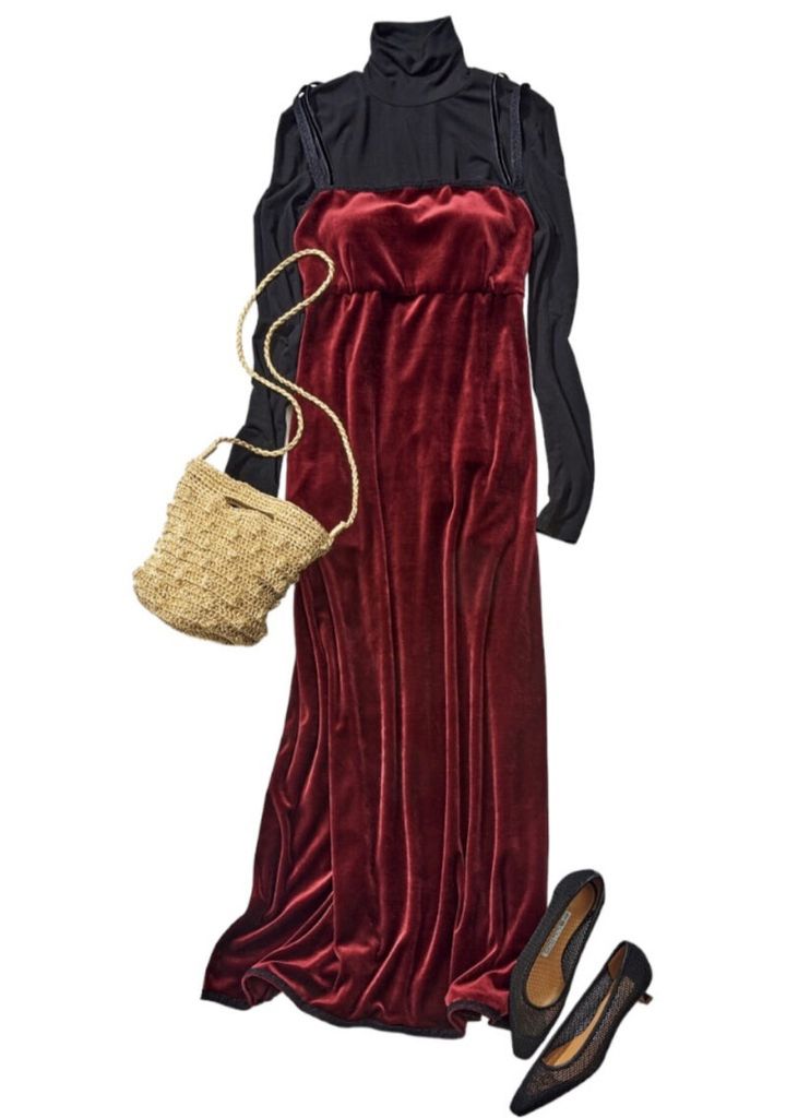 カラーセラピスト相川七瀬さん監修 トレンド ルージュ レッドコーデ 赤の着こなし パーティーコーデ ワンピース 赤ワンピ