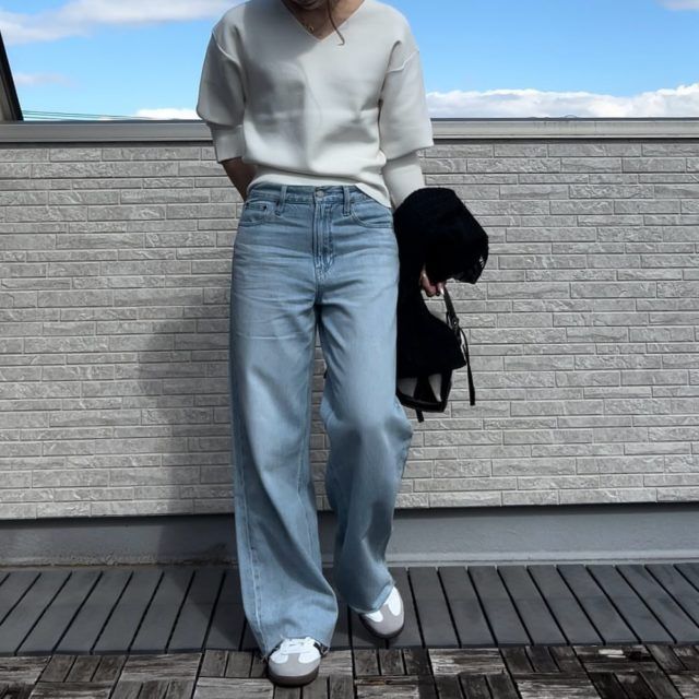 ワイドストレートジーンズブルー
