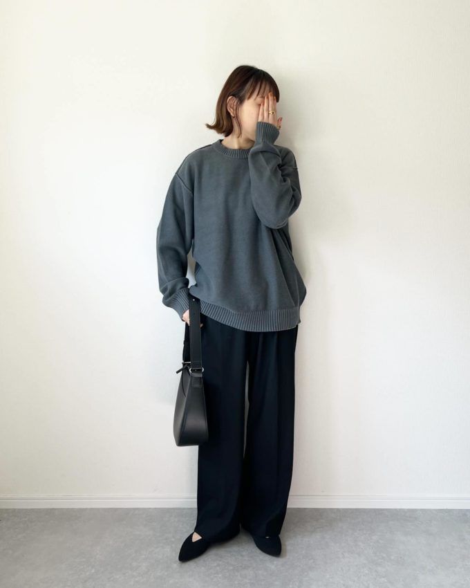 ガーメントダイニットプルオーバー×GUのブラックの「ウォッシャブルニットフラットシューズ」