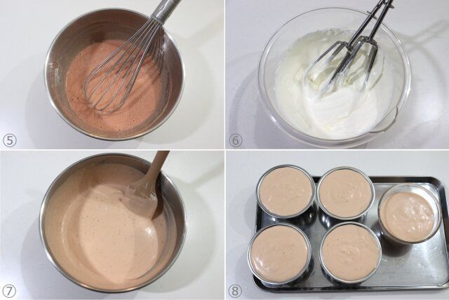 苺ババロア レシピ ババロア生地と苺ピューレを混ぜて型に入れる