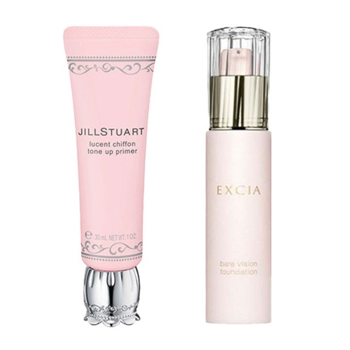 左：ジルスチュアート ルーセントシフォン トーンアップ プライマー