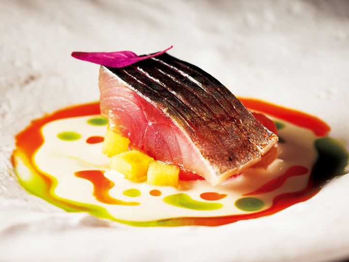 銀座1丁目『MASIA』の「鯖とアーモンドガスパチョ」