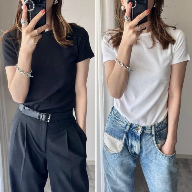 UNIQLO 「ソフトリブ半袖コーデ」の女性3