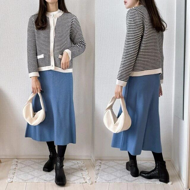 ユニクロのニットショートジャケット着回しコーデ