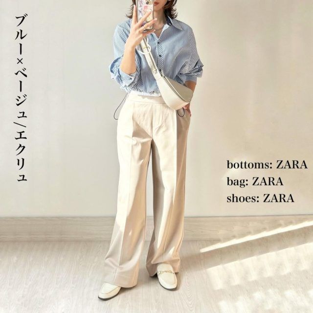 ショートストライプコーデの女性2