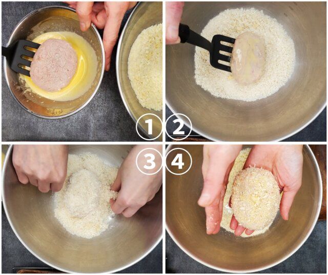 豆腐メンチカツ レシピ 肉だねにバッター液とパン粉をつける