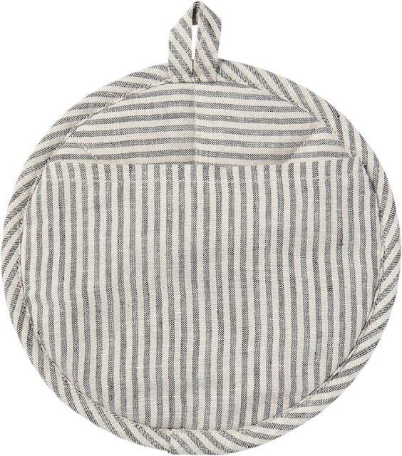 無印良品マニアが愛用している鍋敷きにもなる鍋つかみ ストライプ 麻平織
