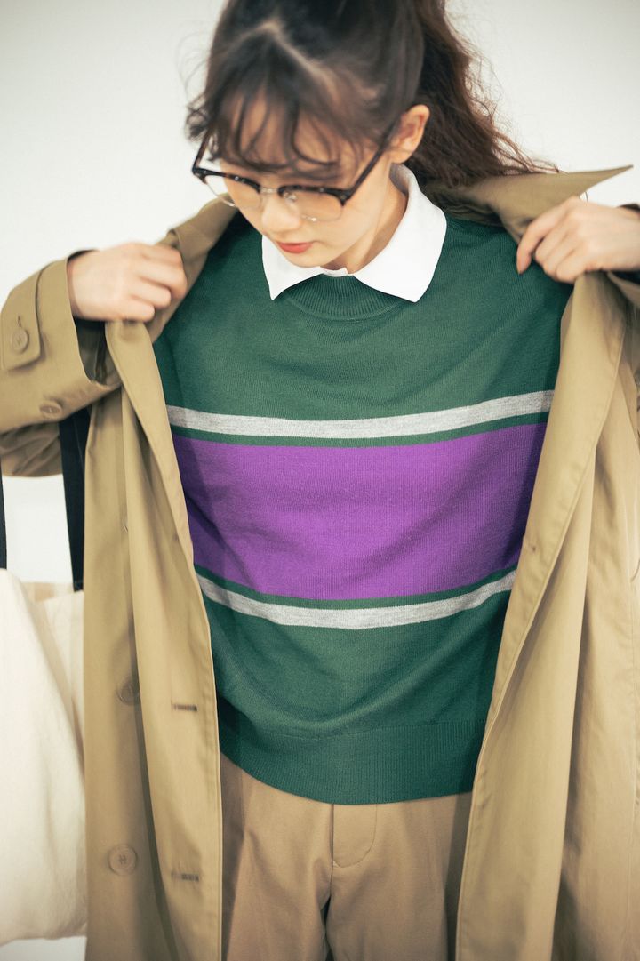 ニットからポロシャツの襟をちら見せ。ラガーシャツ風に着た技ありコーデ【FUDGE FRIEND おしゃれさんの毎日コーディネート vol.341｜うさみ】