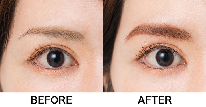 細眉をキリッとさせず、やわらかく⾒せたい BEFORE、AFTER
